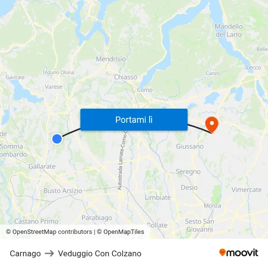Carnago to Veduggio Con Colzano map