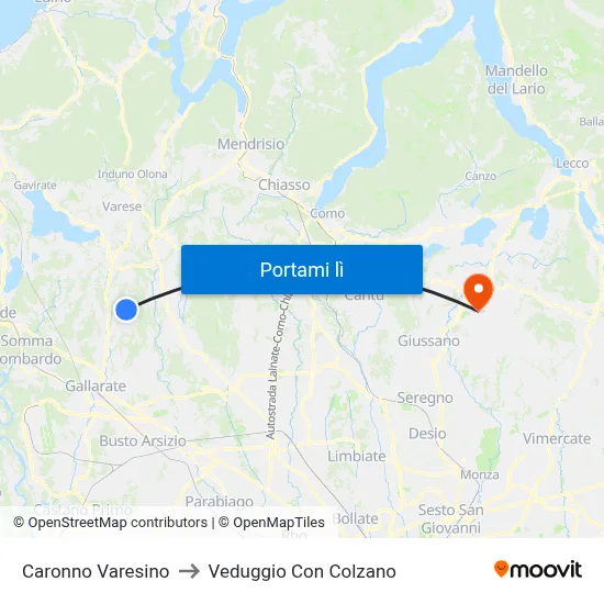 Caronno Varesino to Veduggio Con Colzano map