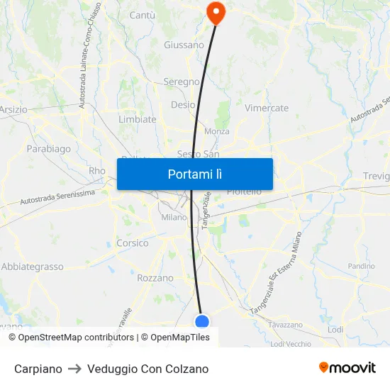 Carpiano to Veduggio Con Colzano map