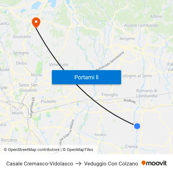 Casale Cremasco-Vidolasco to Veduggio Con Colzano map