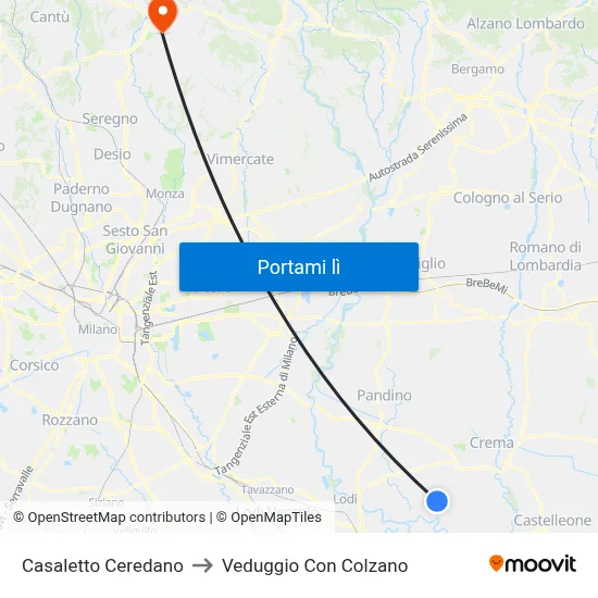 Casaletto Ceredano to Veduggio Con Colzano map