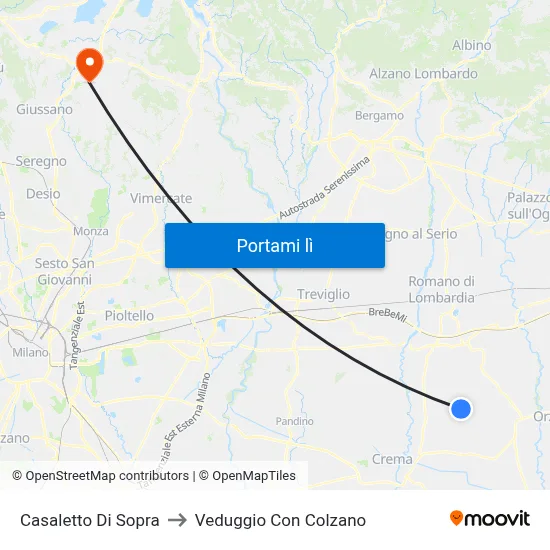 Casaletto Di Sopra to Veduggio Con Colzano map