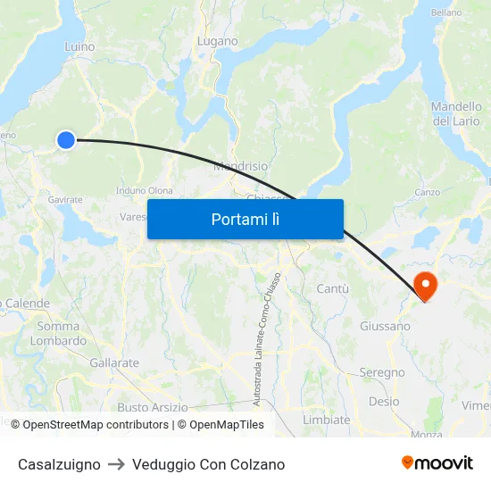 Casalzuigno to Veduggio Con Colzano map