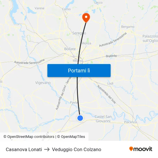 Casanova Lonati to Veduggio Con Colzano map