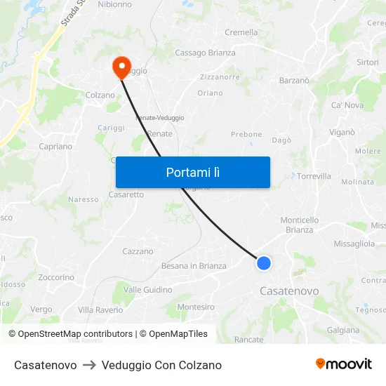 Casatenovo to Veduggio Con Colzano map