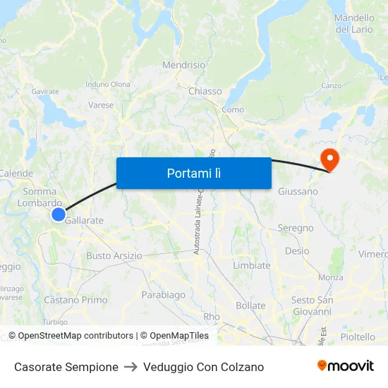Casorate Sempione to Veduggio Con Colzano map