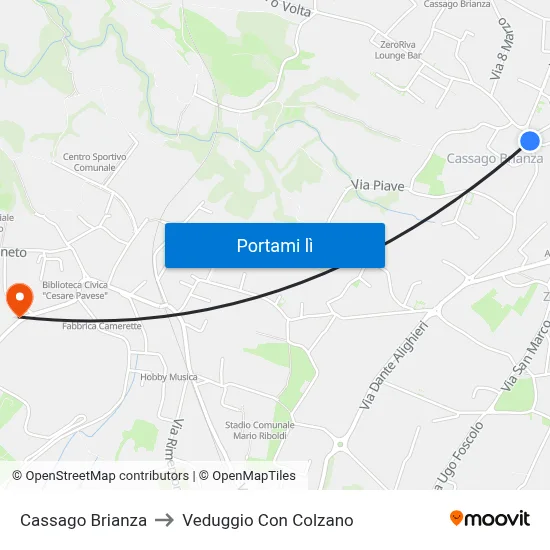 Cassago Brianza to Veduggio Con Colzano map