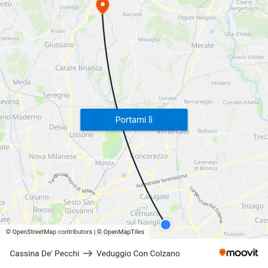 Cassina De' Pecchi to Veduggio Con Colzano map