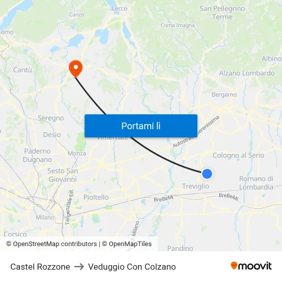 Castel Rozzone to Veduggio Con Colzano map