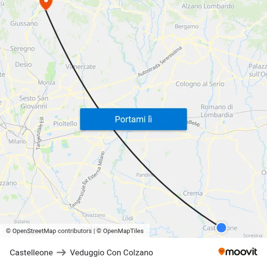 Castelleone to Veduggio Con Colzano map