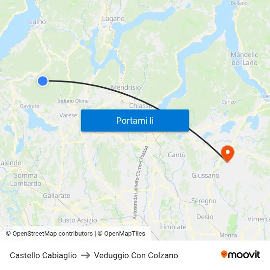Castello Cabiaglio to Veduggio Con Colzano map