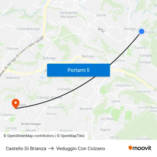 Castello Di Brianza to Veduggio Con Colzano map