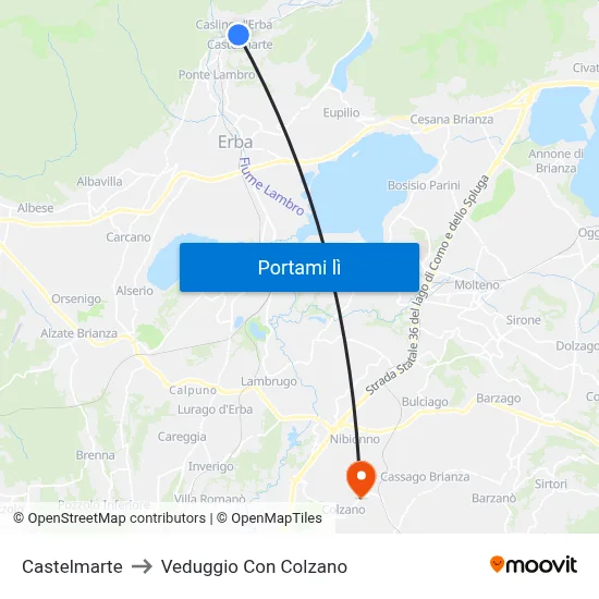 Castelmarte to Veduggio Con Colzano map