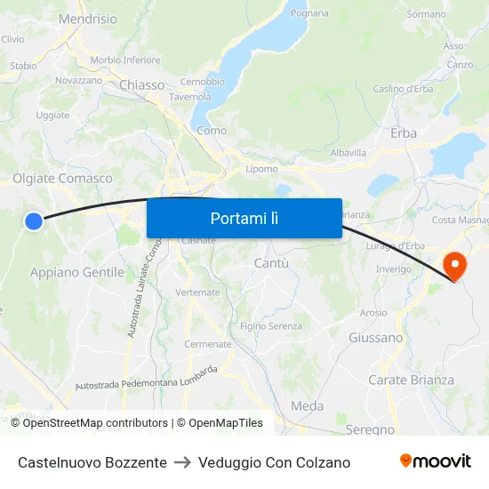 Castelnuovo Bozzente to Veduggio Con Colzano map