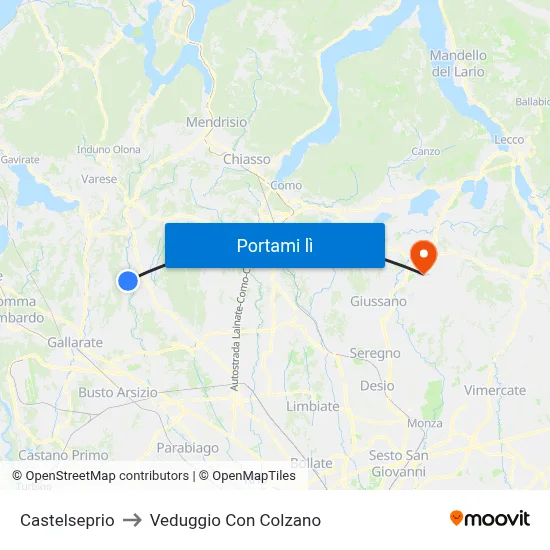 Castelseprio to Veduggio Con Colzano map
