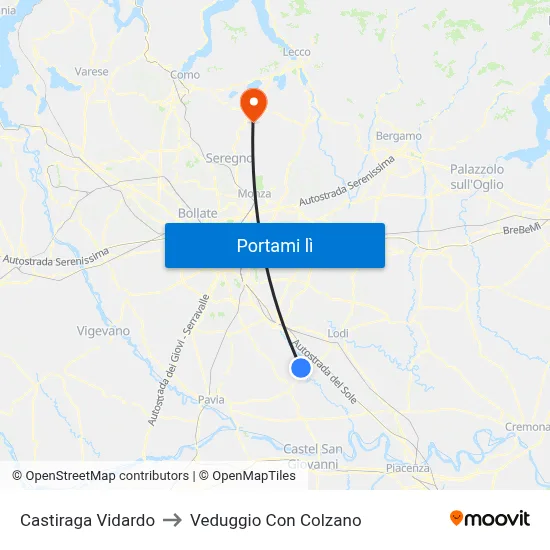 Castiraga Vidardo to Veduggio Con Colzano map