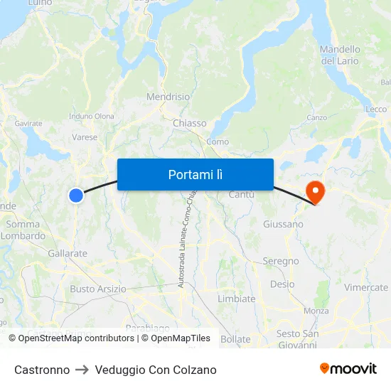 Castronno to Veduggio Con Colzano map