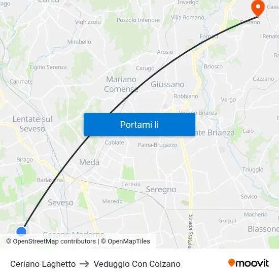 Ceriano Laghetto to Veduggio Con Colzano map