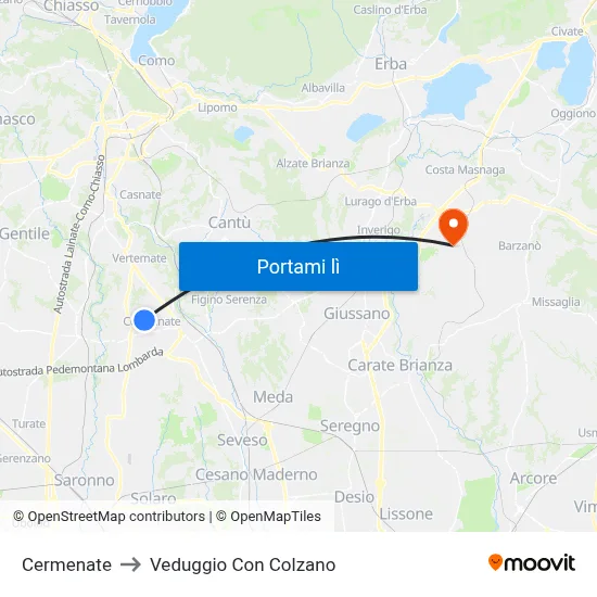 Cermenate to Veduggio Con Colzano map