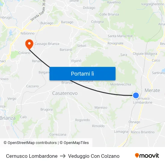 Cernusco Lombardone to Veduggio Con Colzano map