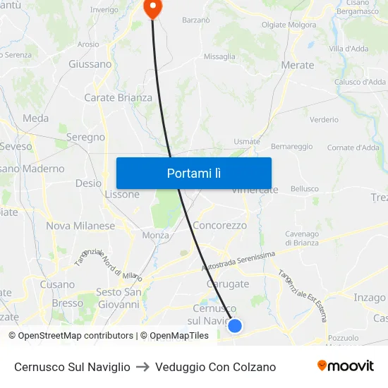 Cernusco Sul Naviglio to Veduggio Con Colzano map