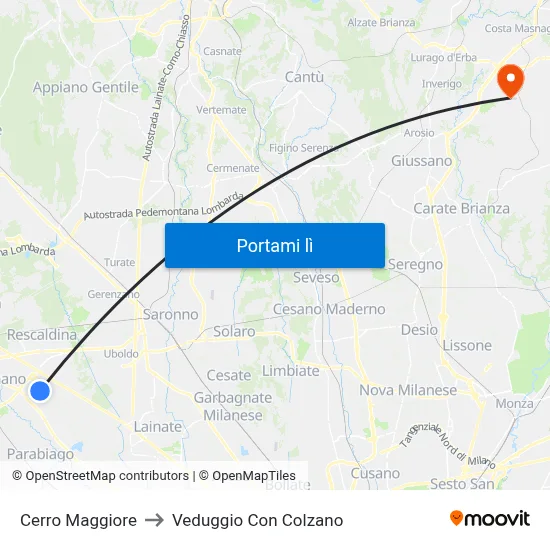 Cerro Maggiore to Veduggio Con Colzano map