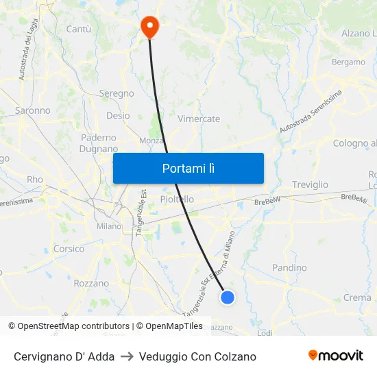 Cervignano D' Adda to Veduggio Con Colzano map