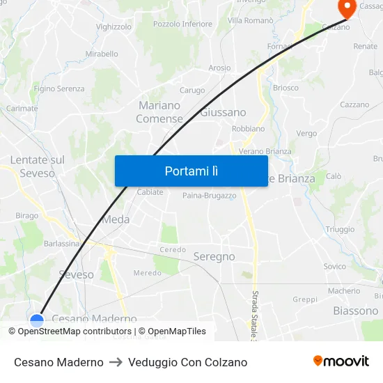 Cesano Maderno to Veduggio Con Colzano map