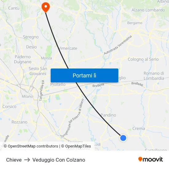 Chieve to Veduggio Con Colzano map