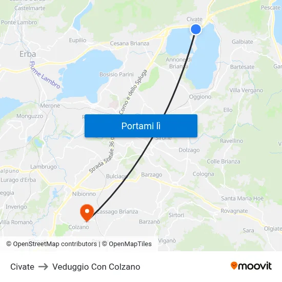 Civate to Veduggio Con Colzano map