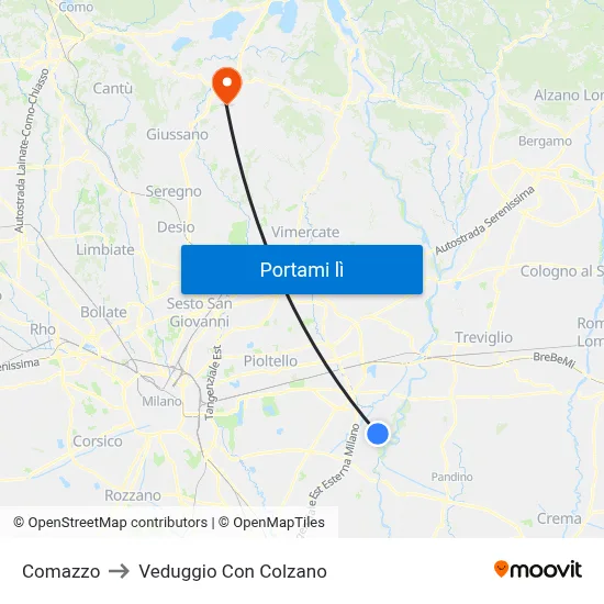 Comazzo to Veduggio Con Colzano map