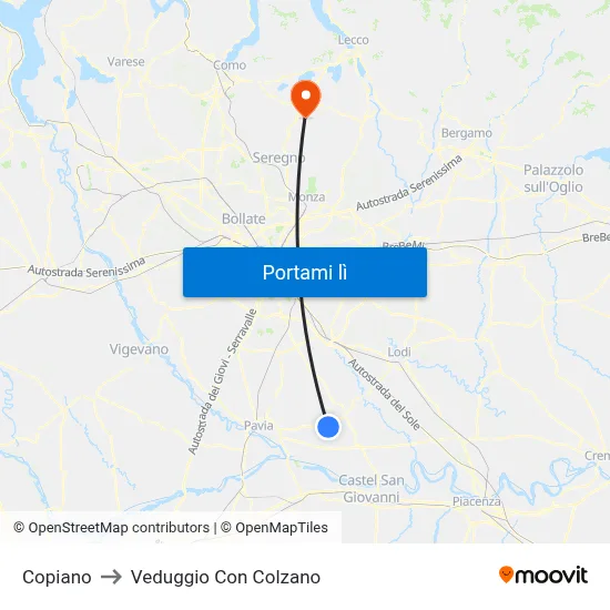Copiano to Veduggio Con Colzano map