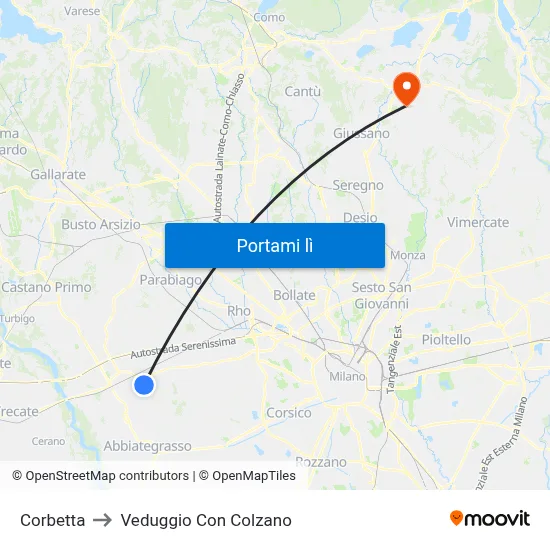 Corbetta to Veduggio Con Colzano map