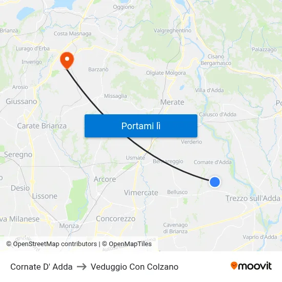 Cornate D' Adda to Veduggio Con Colzano map