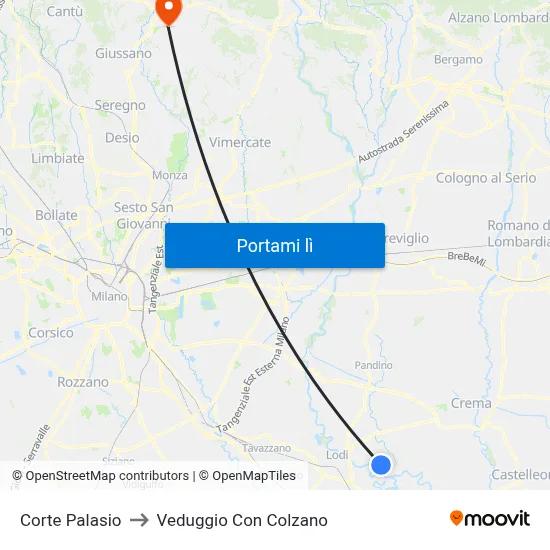 Corte Palasio to Veduggio Con Colzano map