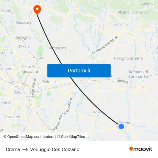 Crema to Veduggio Con Colzano map