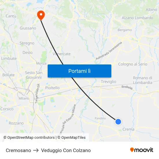 Cremosano to Veduggio Con Colzano map