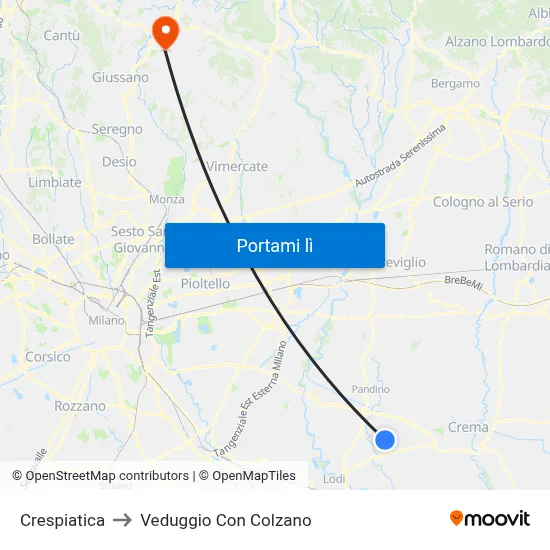 Crespiatica to Veduggio Con Colzano map