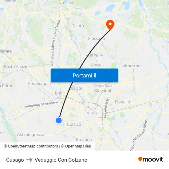 Cusago to Veduggio Con Colzano map