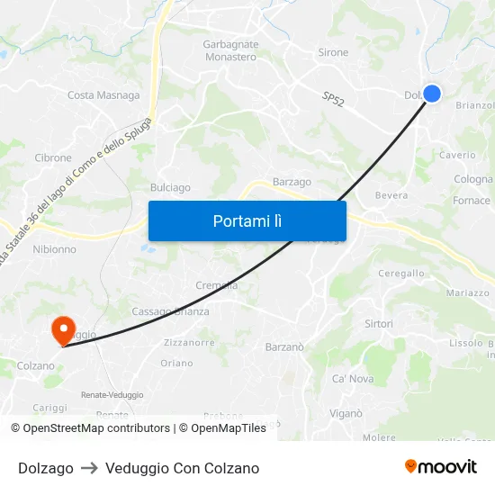 Dolzago to Veduggio Con Colzano map