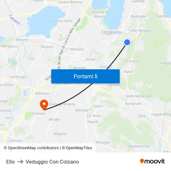 Ello to Veduggio Con Colzano map