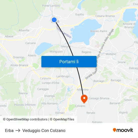 Erba to Veduggio Con Colzano map