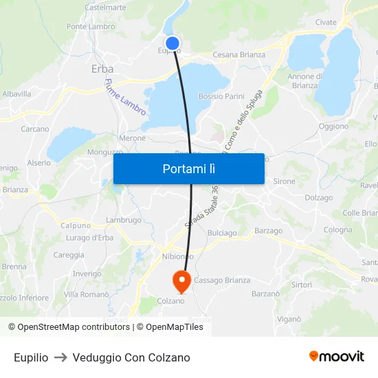 Eupilio to Veduggio Con Colzano map