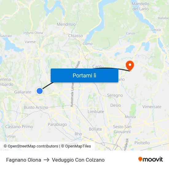 Fagnano Olona to Veduggio Con Colzano map