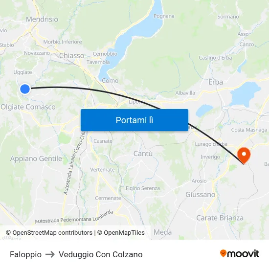 Faloppio to Veduggio Con Colzano map