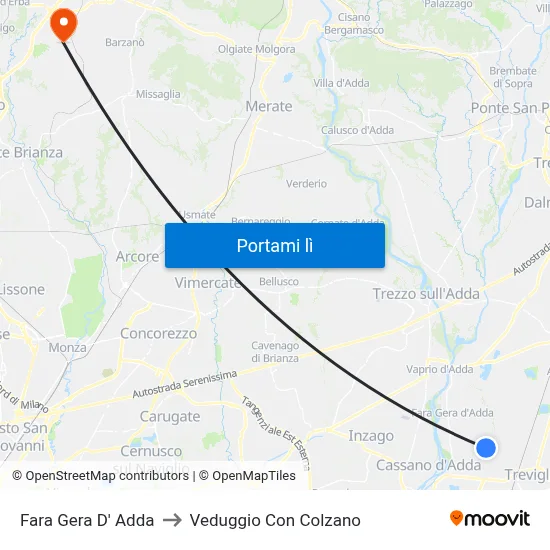 Fara Gera D' Adda to Veduggio Con Colzano map