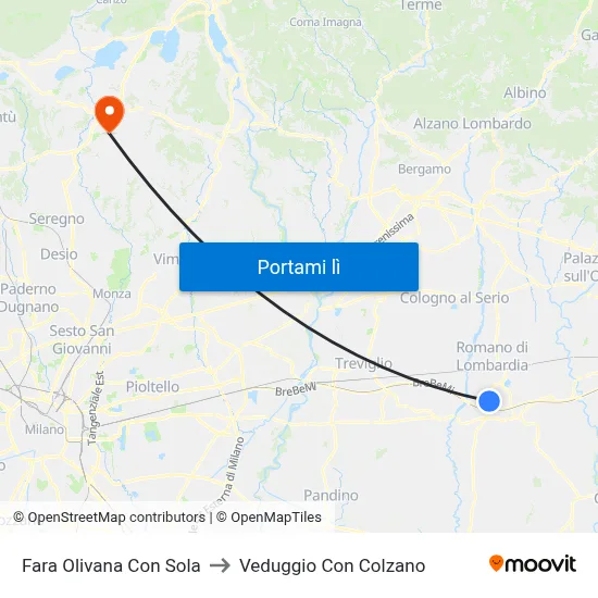 Fara Olivana Con Sola to Veduggio Con Colzano map