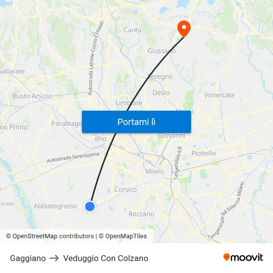 Gaggiano to Veduggio Con Colzano map