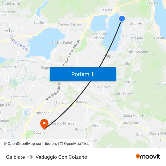 Galbiate to Veduggio Con Colzano map