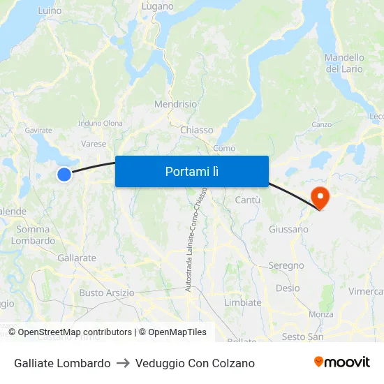 Galliate Lombardo to Veduggio Con Colzano map